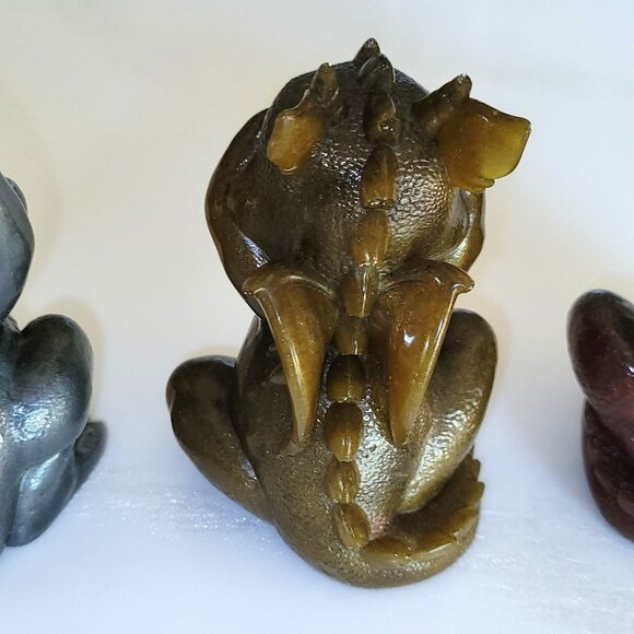DRAGON TRIO Resin Figurines gold silver copper NEW collectible Hear See Speak No - Picture 5 of 6